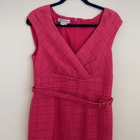 Kay Unger Hot Pink tweed shift dress cap sleeve with belt 10 - Picture 2 of 8